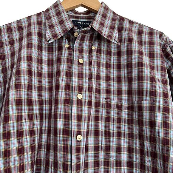 Land’s End Plaid Oxford Style Long Sleeve Button Front Cotton Shirt Large - Picture 2 of 5